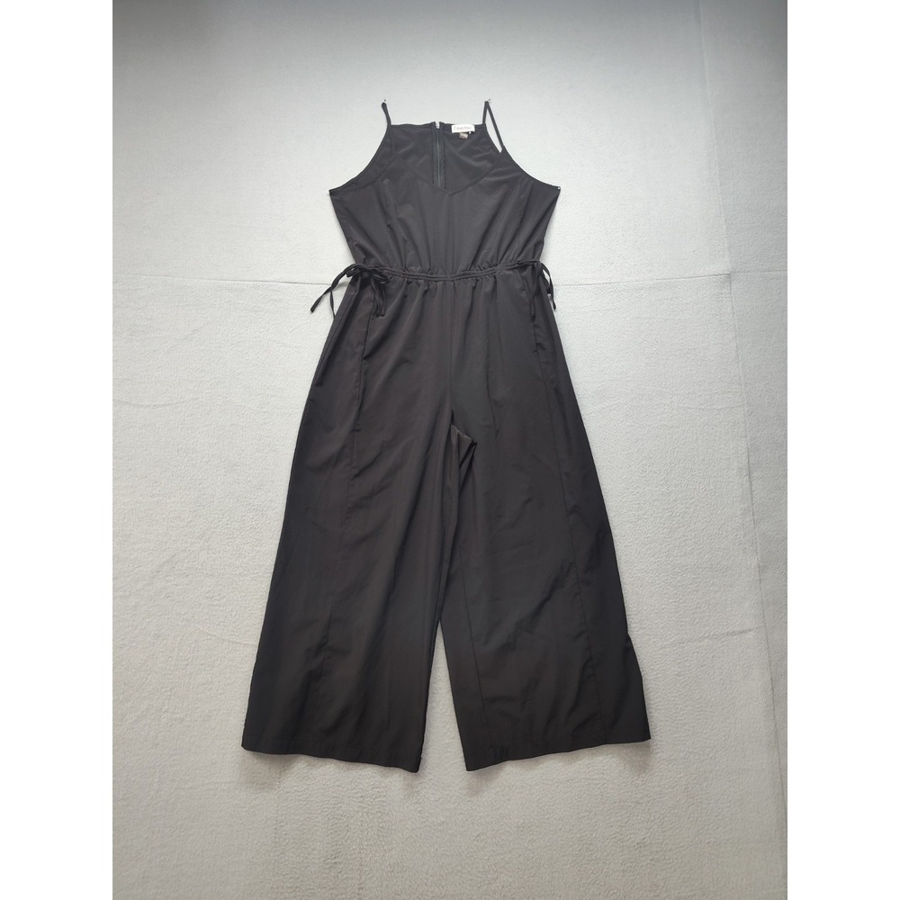 Calvin Klein Women Jumpsuit 8 Black Back Zip V Neck Wide Legs Tie Detail Outdoor